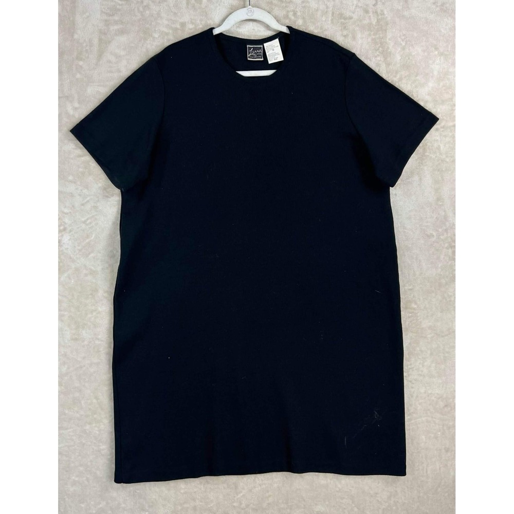 Lennie for Nina Leonard Black Knit T-Shirt Dress 2X Short Sleeve Crew Neck
